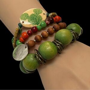 Vintage Disney Animal Kingdom Bracelet Green Boho Beaded Set of Four